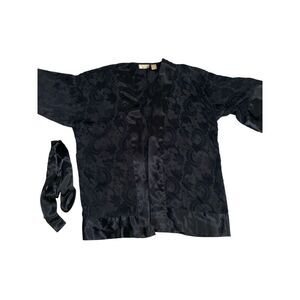 Victoria's Secret Solid Black Satin Short‎ Robe One Size Silky Belted Kimono